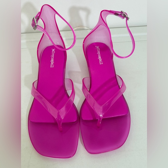 Jeffrey Campbell Pink Gummy-THG Ankle Wrap Kitten Heel Jelly Thong Sandals Sz 10 - Picture 7 of 7
